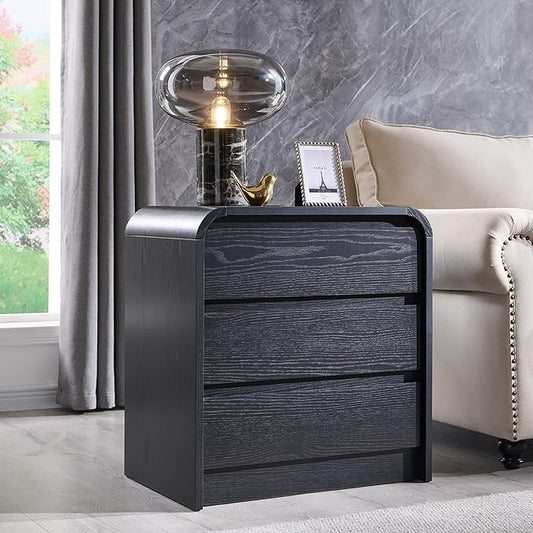 Aitjunz 25" Tall Modern Nightstand with Charging Station, 23.6'' Wide Wood Bedside Table w/3 Storage Drawers, Small Dresser w/Curved Profile Design, End Table for Bedroom, Black by AITJUNZ