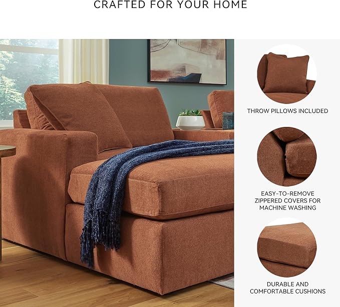 Signature Design by Ashley Contemporary Modmax Stain Resistant U-Shape Symmetrical 5-Piece Pit Sectional with Storage Consoles and Reversible Cushion, Orange