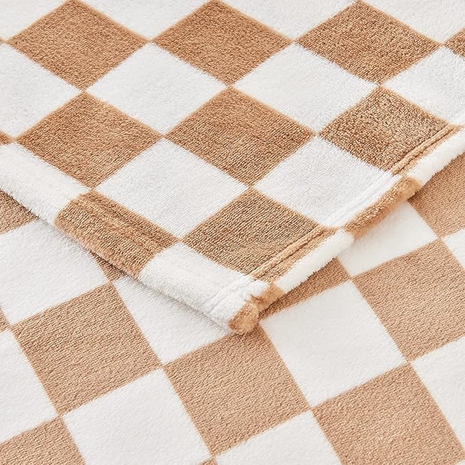 Edenleaf Checkered Blanket Flannel Throw Blankets Soft Cozy Checkered Grid Print Chessboard Gingham Pattern Throws for Bed Sofa Couch for All Seasons, 50x60 Inch, Blonde
