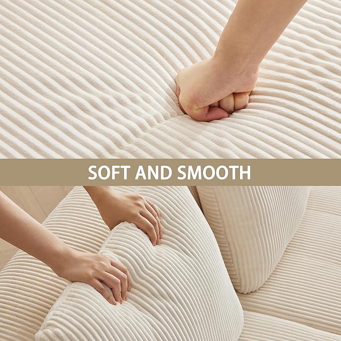 Modular Sectional Sofa with Movable Ottoman, 3 Seat Deep Seat Couch with 3 Pillows, Comfy Cloud Sectional Sofa for Living Room, Bedroom and Apartment (White, 1 Left+1 Right+1 Middle)
