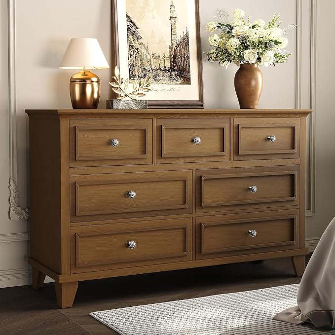 GAOMON Brown Dresser, 7 Drawer Dresser for Bedroom, 47" W Chest of Drawers with Deep Drawers, Closet Dressers with Metal Handle, Thickened Desktop, Wood Rustic Drawers for Hallway, Entryway, Closet by GAOMON