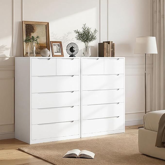 Romorgniz White Dresser for Bedroom with 6 Large Drawers, Tall Chest of Drawers Modern Wooden Dresser for Living Room, Entryway, Hallway, 43.2" H X 27.6" W X15.6 D - Image 4