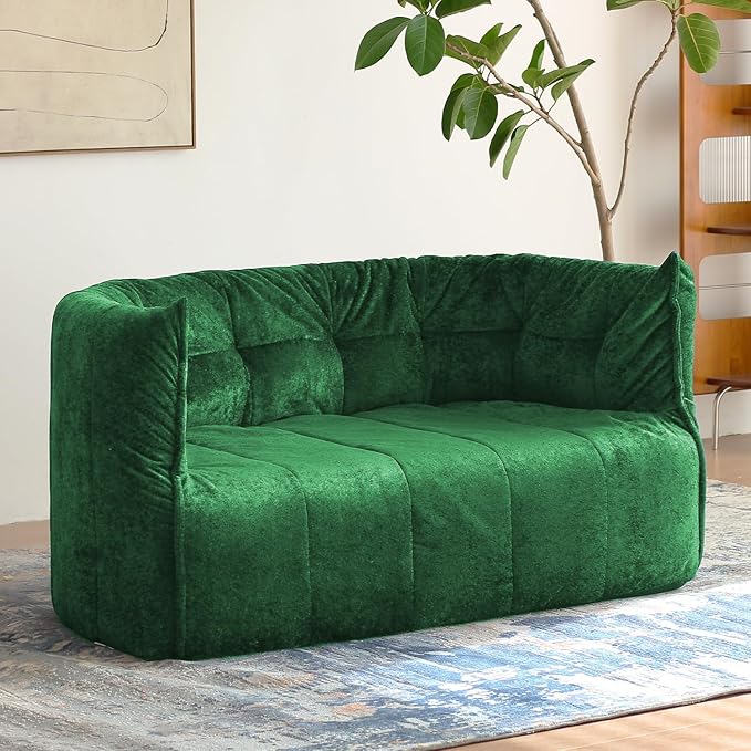 N&V Mid Century Brigantin Deep Relaxation Sofa, Soft Premium Chenille, for Living Room Bedroom and Office (Green, ThreeSeater)
