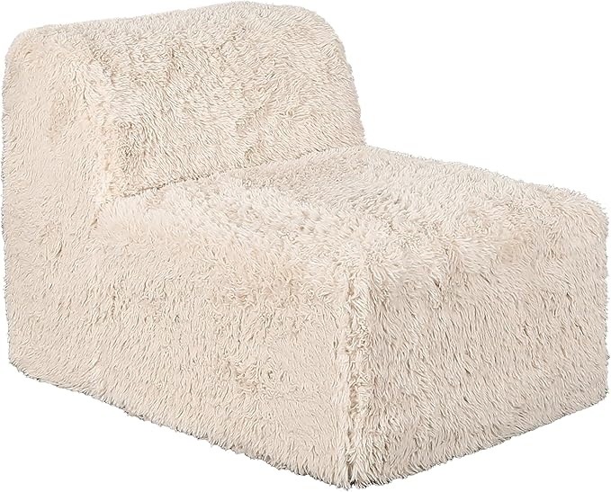 Furniture of America Havyn Modern Faux Fur 5-Seater L-Shaped Modular Foam Sectional Sofa with Ottoman, Compressed Couch in a Box, No Assembly Required, for Living Room and Office, Sand
