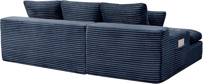 Cloud Compressed Modular Sectional Sofa, Comfy Corduroy Boneless Couch for Living Room, Modern L-Shaped Corner Couch with Cupholders and Extra Wide Chaise Lounge | Deep Seat, 11" Wider Armrest, Side Pockets, High-Resilience Foam, No Assembly Required