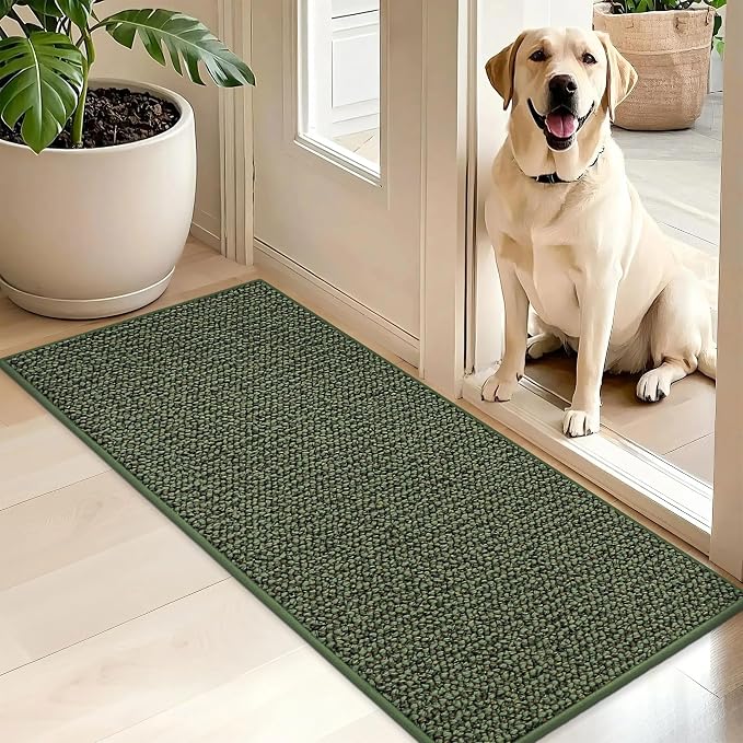 BEQHAUSE Dirt Trapper Door Mat 20" x 48", Non-Slip Washable Doormats Entrance Mat, Dirt Resistant and Absorbent Welcome Mat, Low Profile Floor Mats for Front Back Door and Entryway, Green by BEQHAUSE