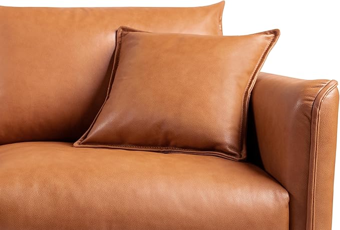 Valencia Jasper Cognac Tan Brown 34" Full Nappa Leather Accent Chair | Mid Century Single Leather Chair for Living Room Furniture | Plush Removable Cushions, Lounge Couch