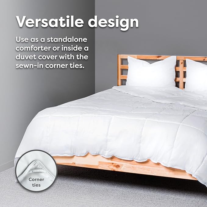 HOSPITOLOGY PRODUCTS White Comforter Twin Hypoallergenic Duvet Insert Microfiber All Season Goose Down Alternative Quilted - Corner Loops - Box Stitched - Washable - 64" W x 86" L