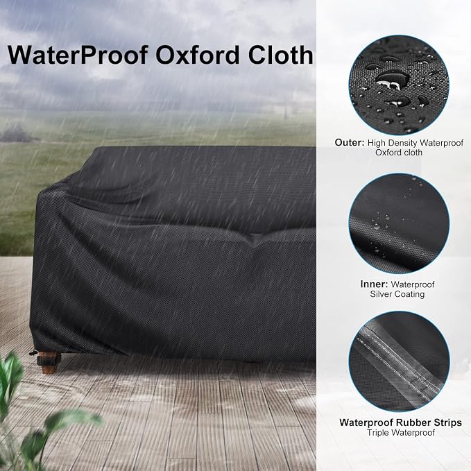 Heavy Duty Patio Sofa Cover Waterproof, Mrrihand 3-Seater Outdoor Sofa Loveseat Cover, Outdoor Patio Furniture Cover with Air Vent and Handles, 90" W×42" D×32" H, Black - Image 3