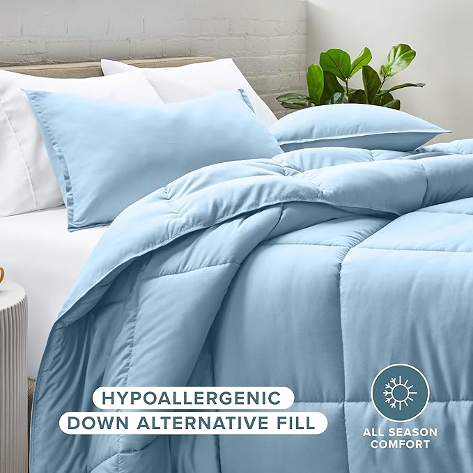 Bare Home Comforter Set - California King Size - Ultra-Soft - Goose Down Alternative - Premium 1800 Series - All Season Warmth (California King, Light Blue)