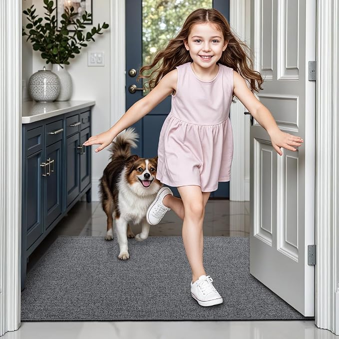 LUMI Indoor Door Mat 32"x48", Ultra Thin Low Profile Non-Slip Doormat for Home Entrance, Absorbent & Stain-Resistant Welcome Mats, Washable Entryway Mat for Front Door, Patio, Porch, Grey - Image 5