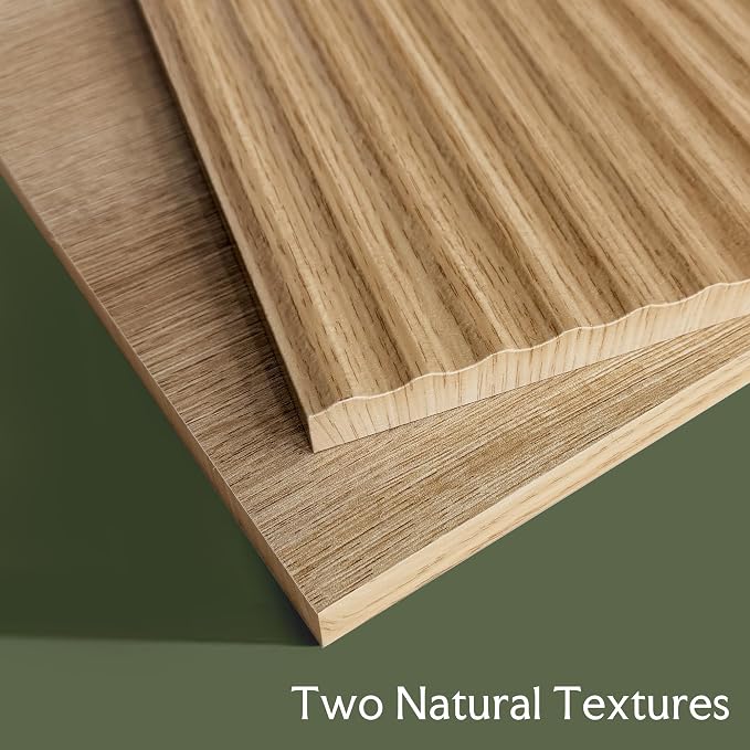 Wood Night Stand Set 2 Fluted Dresser for Bedroom 2 Drawers End Tables Nightstands Set of 2, Storage Modern Bedside Table Set of 2, Oak Nightstand - Image 5