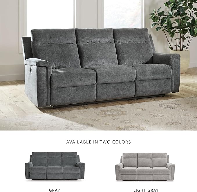Signature Design by Ashley Barnsana Minimalist Power Reclining Sofa with USB Charging Ports, Gray