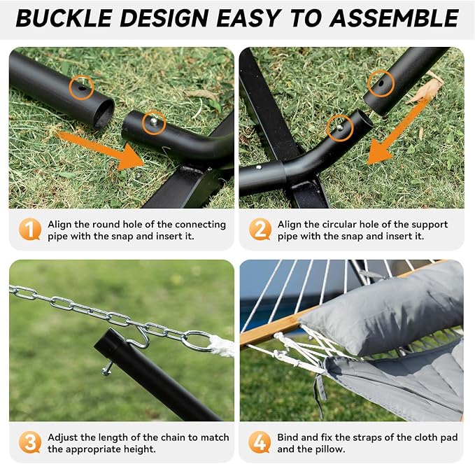 Everyfun 2 Person Outdoor Hammock with Stand, Cotton Rope Hammock with Polyester Pad, Adjustable Steel Frame, Portable with Carrying Bag – for Patio, Backyard, Garden, Beach, Urban-Gray - Image 6