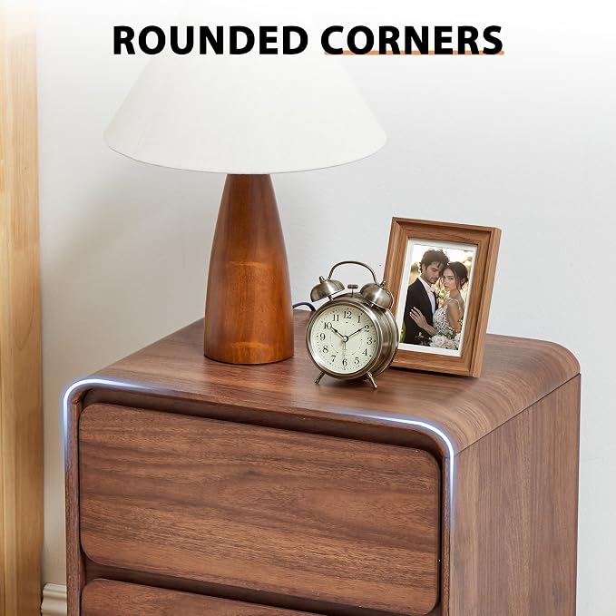 Small Night Stand Set of 2, Mid Century Modern Nightstands with 2 Drawers and Solid Wood Legs, 2 Drawer Dresser Curved Profile Design End Table Side Table for Small Space, Dorm, Bedroom(Walnut) - Image 4