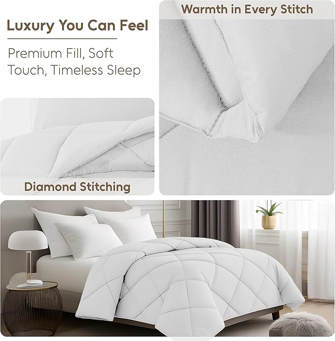 LUX Décor Lightweight Comforter Twin Size - Soft Breathable Down Alternative Diamond Stitched, All Season White Comforter with Double Stitched Piping, Oeko-TEX