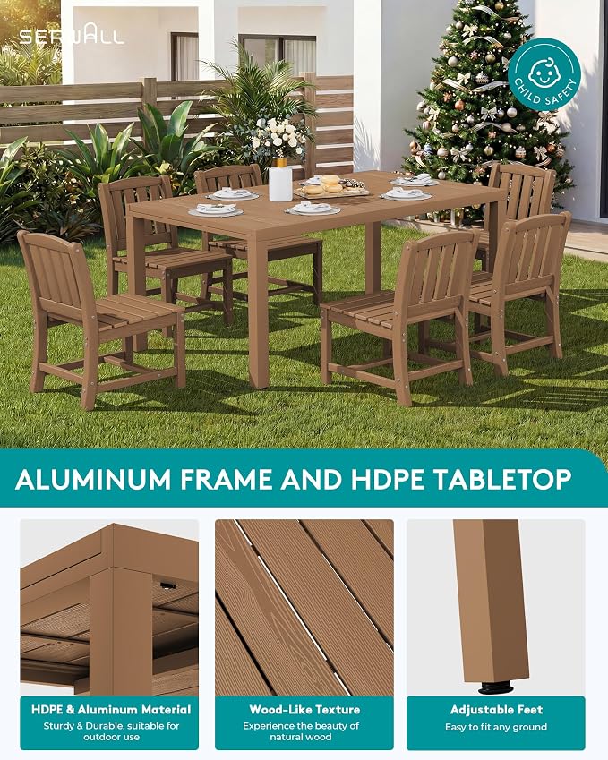 SERWALL Outdoor Dining Chairs Set of 4, All-Weather HDPE Patio Armless Chairs Suitable Outdoor Dining Table, Brown - Image 3