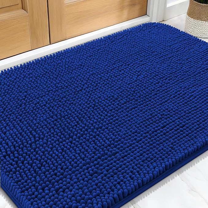 OLANLY Dog Door Mat for Muddy Paws 32x20, Absorbs Moisture and Dirt, Absorbent Non-Slip Washable Doormat, Quick Dry Chenille Mud Mat for Dogs, Entry Indoor Entryway Carpet for Inside Floor, Royal Blue by OLANLY