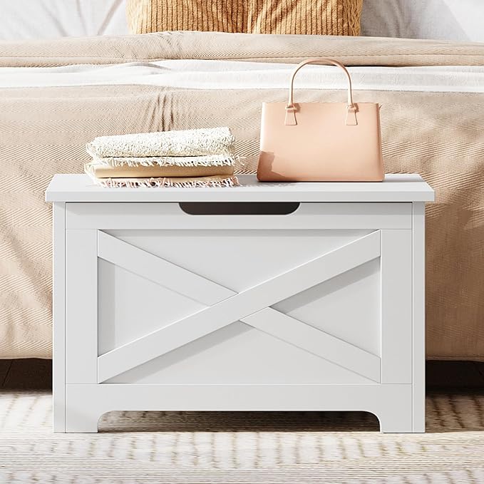 GarveeHome 23.6 in Storage Chest, Wooden Storage Bench with Safety Hinge, Easy Assembly, Large Shoe Bench for Entryway, Living Room, Bedroom - Image 5