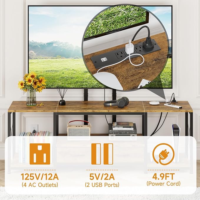 GYIIYUO LED TV Stand with Mount and Power Outlet & Fabric Drawers for 32-85 Inches TV - Entertainment Center and Corner Tv Stand for Living Room, Bedroom- 47" Rustic Brown (Max VESA 600mm × 400mm | with Mount, Power Outlet, Fabric Drawers, 32-85 Inches TV - Image 4