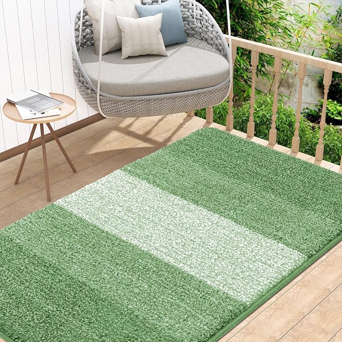 Kitinjoy Indoor Outdoor Door Mat, 48x32 Non-Slip Absorbent Dirt Trapper, Low-Profile Washable Inside Entrance Front Floor Mat, Sturdy Soft Entry Doormats for Entryway, Sage Green by Kitinjoy