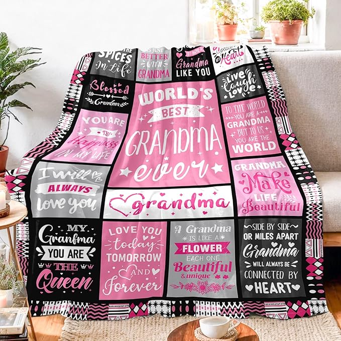Mothers Day Birthday Gifts for Grandma from Granddaughter - World's Best Grandma Ever Gifts on Christmas Birthday from Grandchildren - Grandmas Life Blanket - Grandmother Gram Blanket 60"x80"