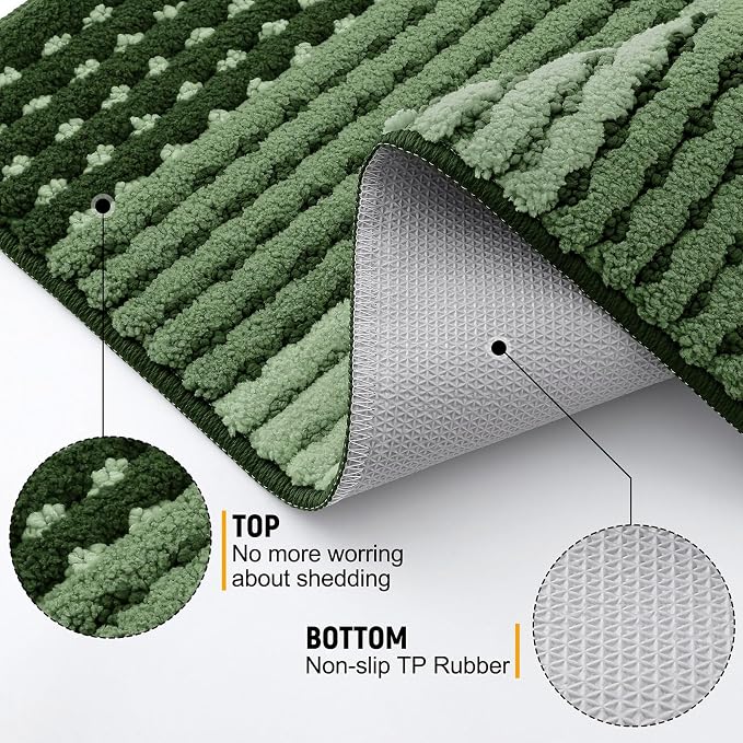Kitinjoy Indoor Outdoor Door Mat, 32x20 Non-Slip Absorbent Dirt Trapper, Low-Profile Washable Inside Entrance Front Floor Mat, Sturdy Soft Entry Dotted Ombre Doormats for Entryway, Green - Image 3
