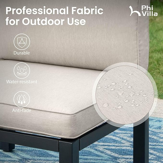 PHI VILLA 7 Pieces Outdoor Patio Furniture Set,Metal Frame Modern Outdoor Sectional Sofa Set,6 Seats Patio Conversation Sets with Coffee Table&Thickened Cushion,for Poolside and Backyard,Light Grey