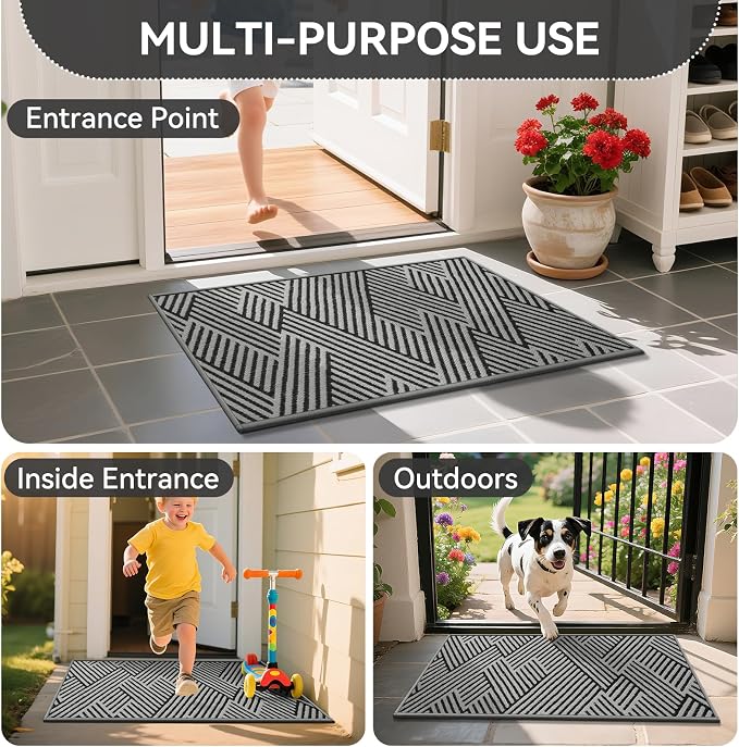 Door Mat Indoor Outside Entrance 36"x59", Low-Profile Non Slip Outdoor Inside Doormat Entryway Mat, Dirt Resistant Absorbent Front Porch Welcome Entry Mats, Washable Easy Clean, Grey - Image 8