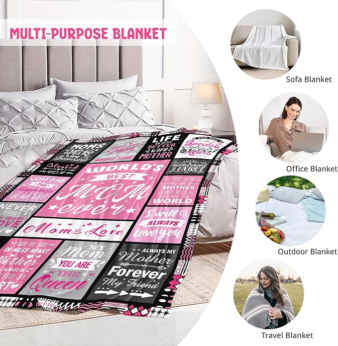 Moms from Daughter Son - Blanket Gifts for Mom - World's Best Mom Ever Gifts - Christmas Valentines Day Birthday Present for Moms - Mother Life Blanket 60"x80"