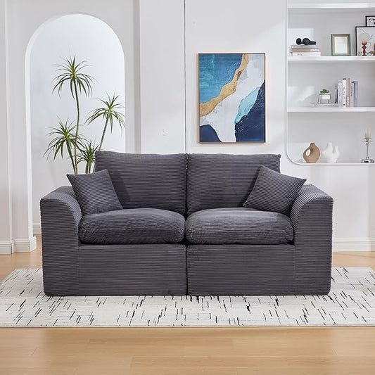 80.3" Cloud Loveseat Boneless Sofas for Living Room, 2 Seaters Modular Foam Cloud Sofa Couches, 2 Seat Compression Foam Couch with Toss Pillows, No Assembly Required