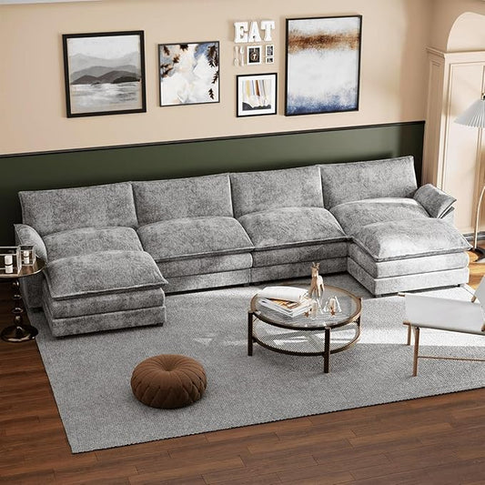 Shahoo Sectional Modular Sofa U Shaped Chenille Fabric Couch with High Supportive & Soft Sponges and Removable Ottoman, Sleeper Comfy Upholstered Furniture for Living Room, Dark Grey
