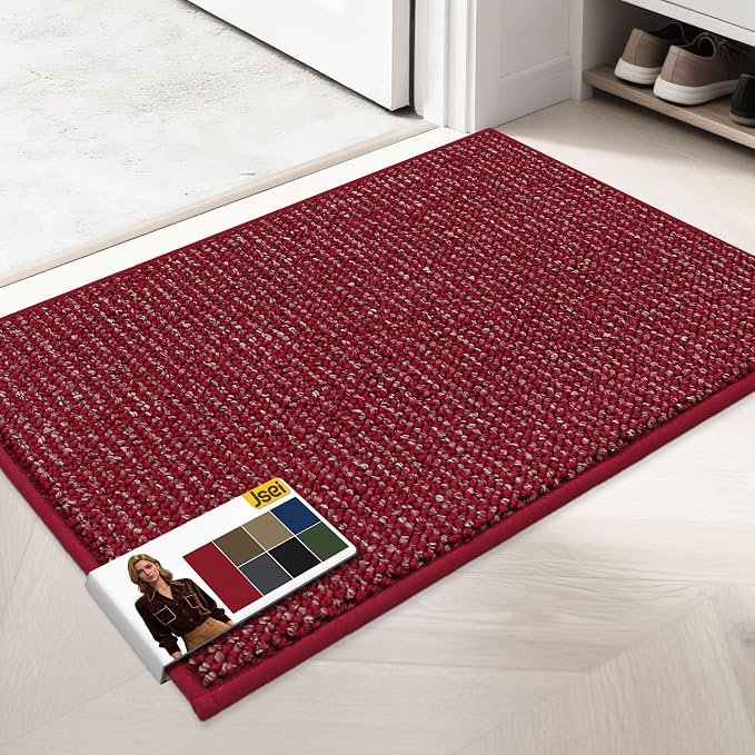 JSEI Dirt Trapper Door Mat 20"x32" Non-Slip Washable Entrance Mat, Dog Doormats, Absorbent & Fade-Resistant Floor Mats, Low Profile Welcome Mats for Entryway, Front Door, and Inside Entrance, Red by JSEI
