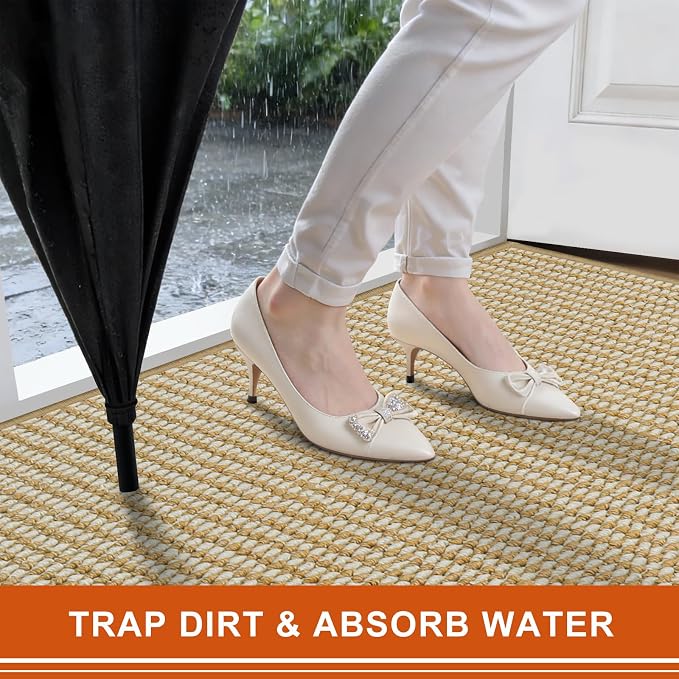 Dirt Trapper Door Mat 20" x 32", Non-Slip Indoor Door Mats, Absorbent Washable Door Mat Indoor Entrance, Low-Profile Inside Doormat Floor Rugs for Entryway and Entry, Beige White (Fold) - Image 5