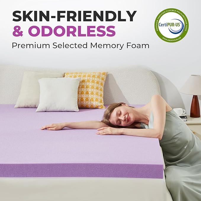 BDEUS 2 Inch Gel Memory Foam Mattress Topper Ventilated Soft Pressure Relieve Mattress Pad, Breathable Bed Topper, CertiPUR-US Certified, Queen Size