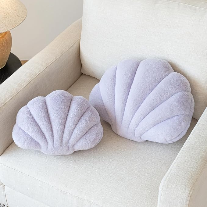 Shell Pillow, Seashell Throw Pillow with Soft Rabbit Plush for Couch Bed, Shell Shaped Decorative Ocean Pillow Stylish Beach Cushion Room Aesthetic Home Decor
