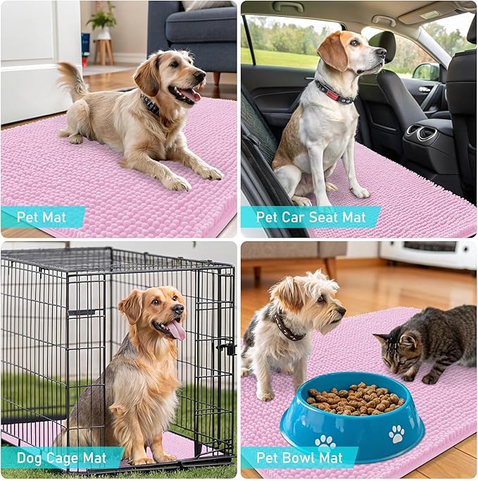 OLANLY Dog Door Mat for Muddy Paws 32x20, Absorbs Moisture and Dirt, Absorbent Non-Slip Washable Doormat, Quick Dry Chenille Mud Mat for Dogs, Entry Indoor Entryway Carpet for Inside Floor, Pink - Image 7