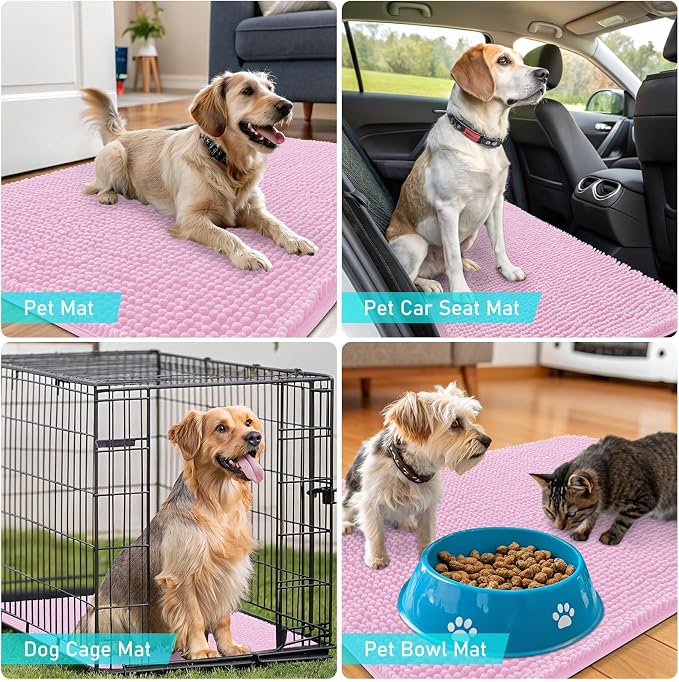 OLANLY Dog Door Mat for Muddy Paws 24x16, Absorbs Moisture and Dirt, Absorbent Non-Slip Washable Doormat, Quick Dry Chenille Mud Mat for Dogs, Entry Indoor Entryway Carpet for Inside Floor, Pink - Image 7