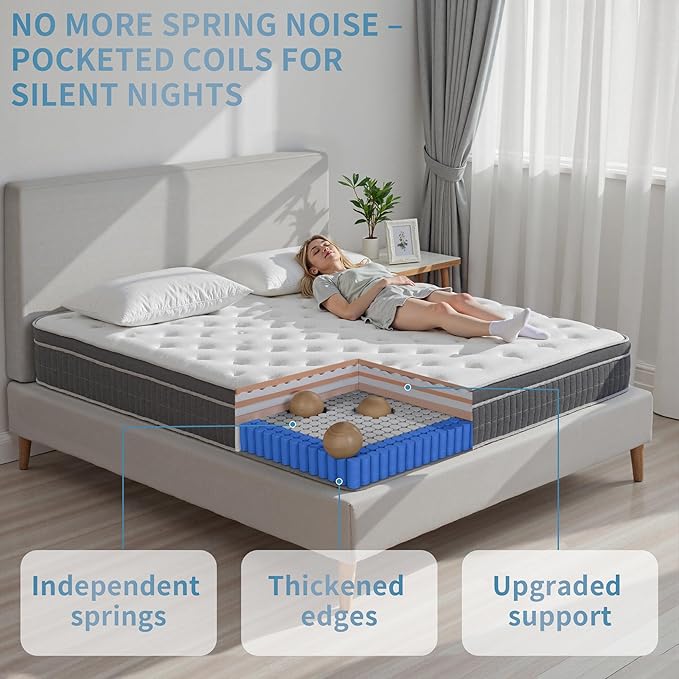 inight Full Hybrid Mattress 14 Inch, Fresh-Sleep Tech with Nebulign Foam, Medium Firm Cooling Airflow for Pressure Relief, Fiberglass Free, CFR 1633 Compliant