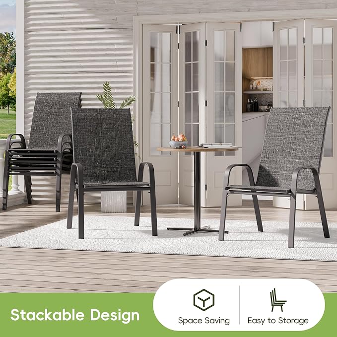 Patio Chairs Set of 6, Stackable Outdoor Dining Chairs for All Weather, Metal Modern Outside Furniture Chair for Pool Side, Garden, Backyard Deck, Dark Grey - Image 6