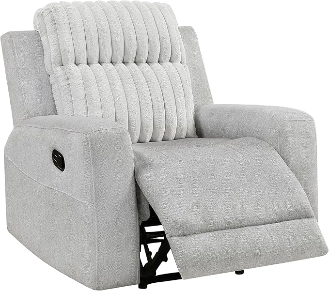 Lexicon Modern Recliner Chair for Living Room, Manual Wall Hugger Textured Microfiber Reclining Chair, Plush Corduroy Channel Seat Back, Manual Recliner, Light Gray