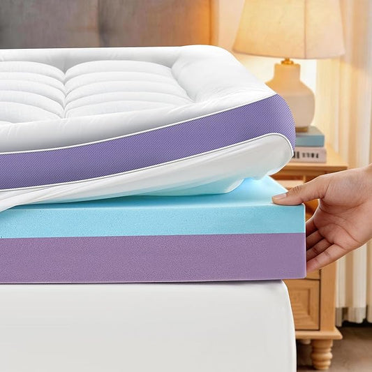 5 Inch Dual Layer Memory Foam Twin Mattress Topper - 2'' Pillow Top Mattress Pad for Back Pain and 2'' Support Foam & 1'' Cooling Gel Memory Foam, Extra Thick Medium Support Bed Topper