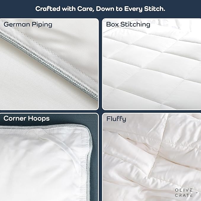 Olive + Crate Cooling Down Alternative Comforter - Hypoallergenic King Size Duvet Insert Lightweight - All Seasons Plush Design Bamboo Comforter - 100% Bamboo Viscose Outer Cover - White 102"x90"