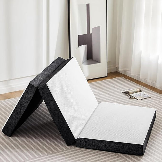 OLIXIS Tri-fold Memory Foam Mattress - 3 Inch Twin Size Portable Floor Bed, Foldable Mat for Kids and Adults, Collapsible and Washable Cover with CertiPUR-US Certified, for Travel & Camping & Yoga