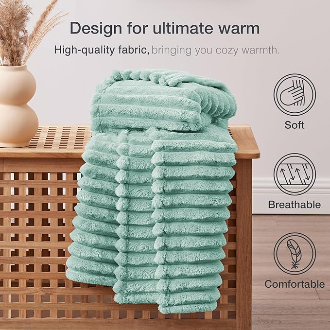 EXQ Home Fleece Throw Blanket for Couch or Bed - 3D Stripe Jacquard Decorative Blankets - Cozy Soft Lightweight Fuzzy Flannel Blanket Suitable for All Seasons(50"??60",Cyan-Blue)