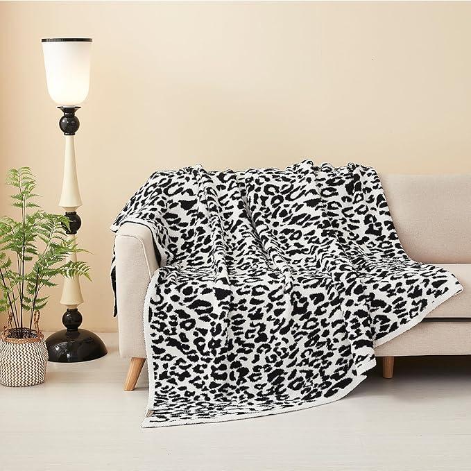 MH MYLUNE HOME Ultra Soft Leopard Throw Blanket (71x78 inches) Microfiber Blanket Plush Warm Reversible Cheetah Blanket Leopard Pattern Throw for Couch Bed Sofa, Black and White, 71"x78"