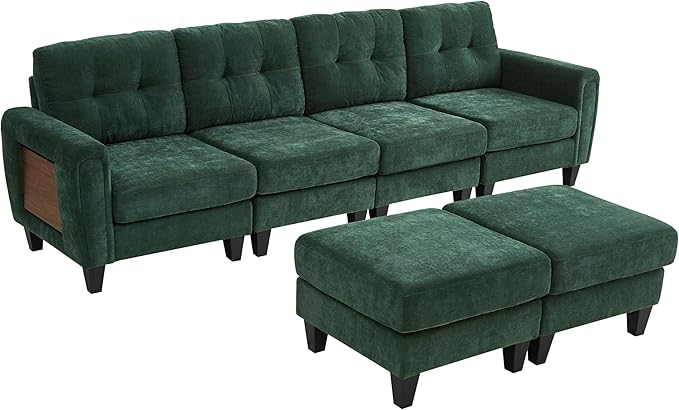 ERYE 115-Inch U-Shaped Modular Sectional Sofa Include 2 Ottomans and 4 Seat, Comfy Chenille Upholstered Tufted U Shaped Sectional Couch W/Coffee Table and USB-C Ports