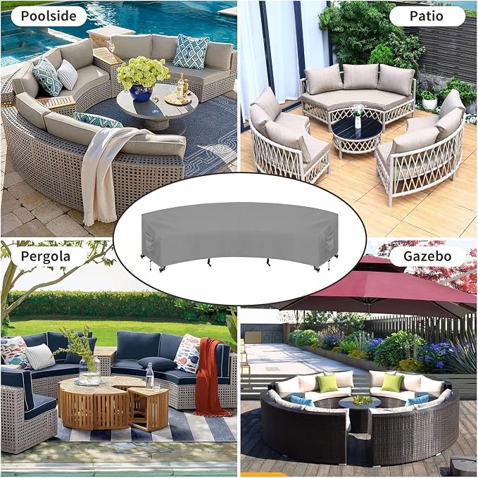 PureFit Outdoor Sectional Sofa Cover Waterproof Curved Patio Furniture Covers for Deck, Lawn and Backyard, 150Lx36Dx38Hx112FL, Grey - Image 8