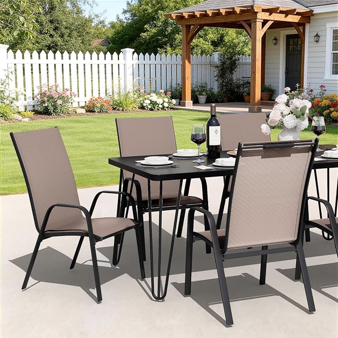 JEAREY Patio Dining Chairs Set of 4, Outdoor Stackable Dining Furniture Set, All Weather Dining Set for Lawn, Garden, Backyard, Poolside, Brown - Image 4