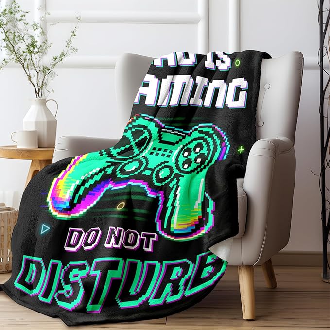 Dad Birthday Gifts from Daughter Son, Funny DAD is Gaming, Soft Flannel Blanket, Fathers Day Christmas Birthday Gifts for Daddy Father Present - 50’’ x 60’’